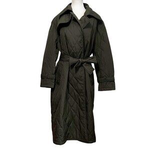 NWT REBECCA MINKOFF OLIVE GREEN QUILTED BELTED TRENCH COAT RM-551 - L